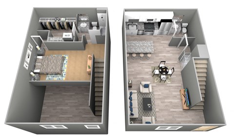 a stylized floor plan of a two bedroom apartment